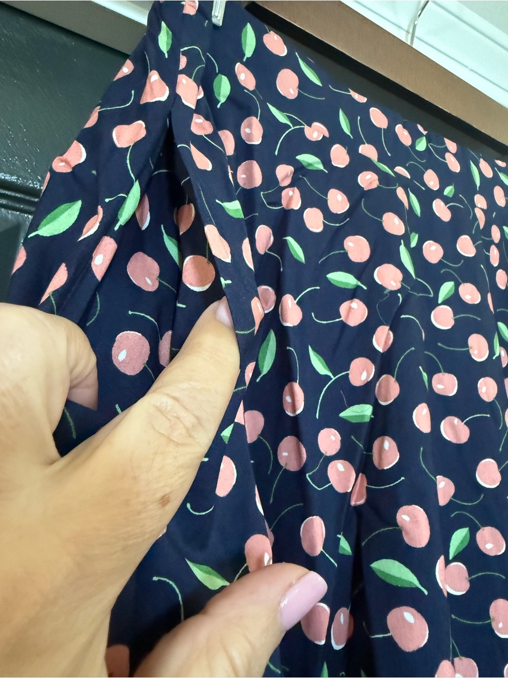 New Tulip Women’s Navy Skirt with Pink Cherry Print - Picture 5 of 6
